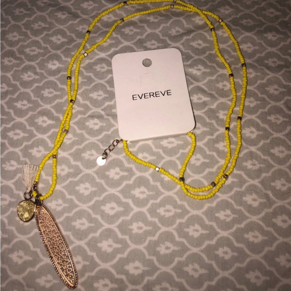 Evereve Eli Beaded Pendant Necklace Yellow Gold Crystal Tassel Urban Boho Summer